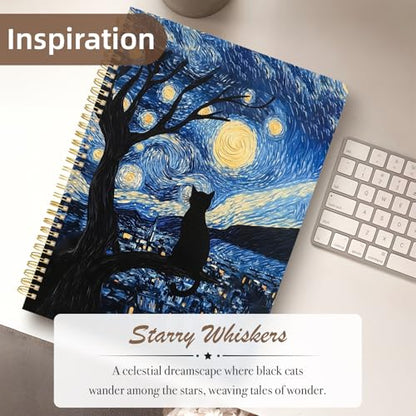 Cute Spiral Notebook journal A4 Aesthetic Pretty Design for Women Girls Kawaii with Pocket, 8.5 x 11 inch, Lined, Cat Galaxy - color: Cat Galaxy, style: Lined