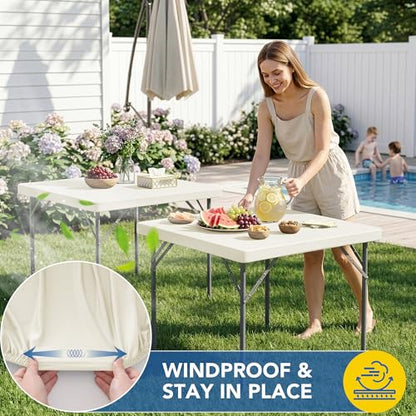 Card Table Covers Square Fitted Elastic Table Cloth-2 Pack Cream 36x36 Inch | Spandex Stretch Windproof Washable Folding Card Tablecloths-Small Topper Outdoor Camping Dining Patio Kitchen Banquet Party - color: Cream, size: 36'' x 36'' | 2 Pack