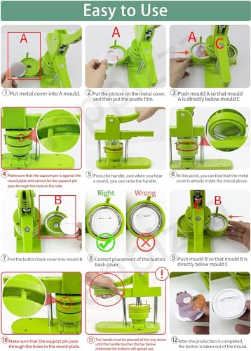 Happizza Button Maker Machine, 75mm(3 inch) DIY Pin Button Maker Press Machine Kit, Badge Button Press Machine Pin Maker Machine with Free 100pcs Button Parts&Pictures&Circle Cutter - size: Round - 75 mm