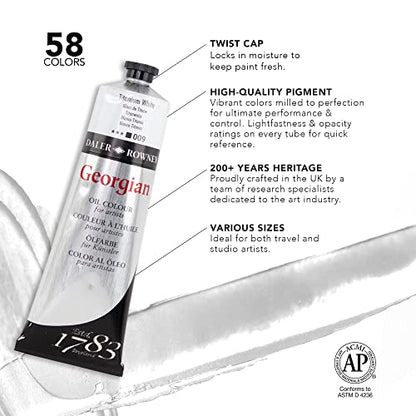 Daler Rowney Georgian Oil Paint Zinc White 225ml Tube - Art Paints for Canvas Paper and More - Oil Painting Supplies for Artists and Students - Artist Oil Paint for Any Skill Set