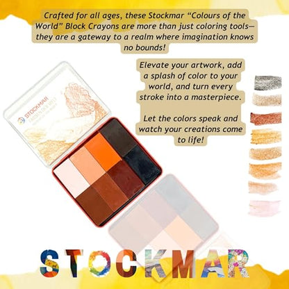 Stockmar Beewax Crayons Set of 8 Blocks, Colors of the World - Skin Tone Crayons, Waldorf Art Supplies, in tin case