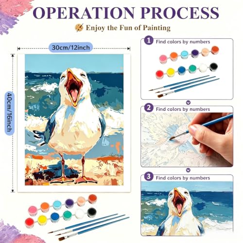 BYGFHLYW Funny Seagull Beach Ocean Paint by Numbers Kit for Adults Canvas - color: PB515-1