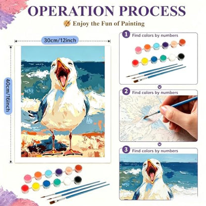 BYGFHLYW Funny Seagull Beach Ocean Paint by Numbers Kit for Adults Canvas - color: PB515-1