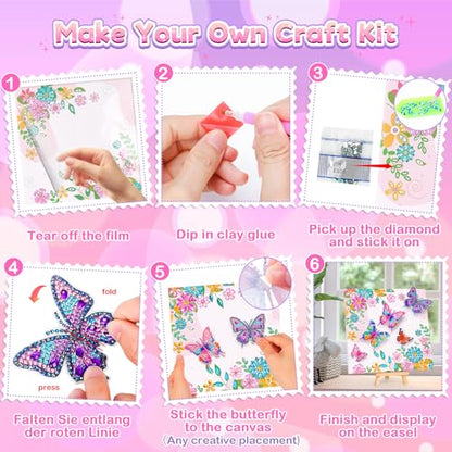 Arts and Crafts for Kid Age 8-12, Diamond Art Butterfly Girl Birthday Gift - style: Pink