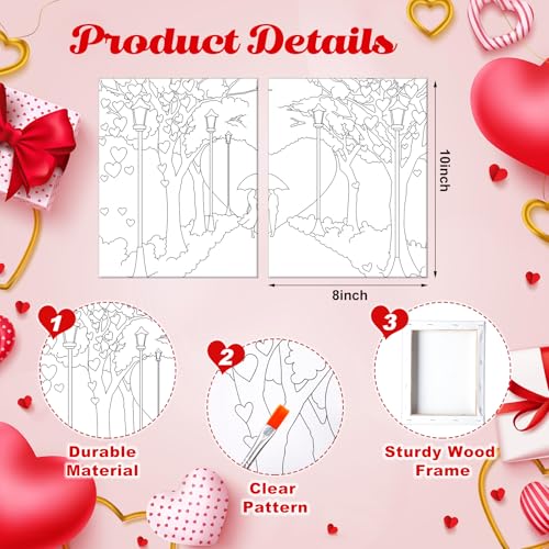 Zhanmai 2 Pack Sip and Paint Kit for Couples Date Night | 8 x 10 Inch, Pre Drawn Canvas Heart Road, Paint Party Supplies, Romantic Adult Activity, Includes Easels Aprons Brushes Set - size: 8 x 10 Inch, style: Romantic Road