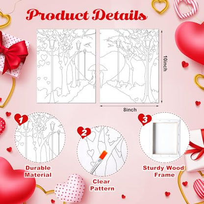 Zhanmai 2 Pack Sip and Paint Kit for Couples Date Night | 8 x 10 Inch, Pre Drawn Canvas Heart Road, Paint Party Supplies, Romantic Adult Activity, Includes Easels Aprons Brushes Set - size: 8 x 10 Inch, style: Romantic Road