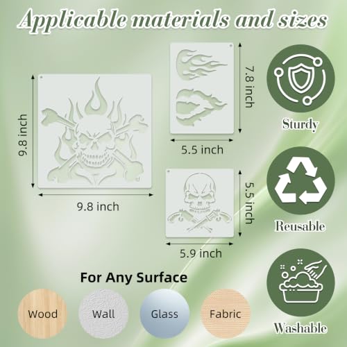Skull Pirate Flame Stencils for Crafts Reusable 12Pcs Art Painting Stencil - color: Skull 4