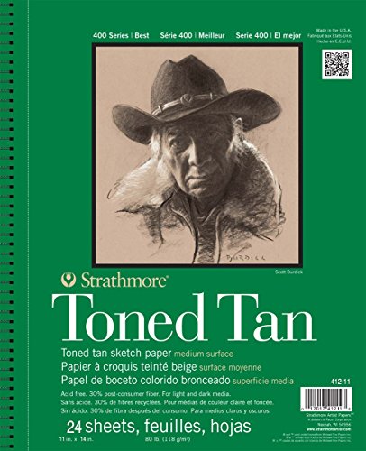 Strathmore 400 Series Wire Bound Toned Sketch Pad, 80 lb. Paper, 11 X 14 inches, Tan, 50 Sheets (412-11) - size: 11x14