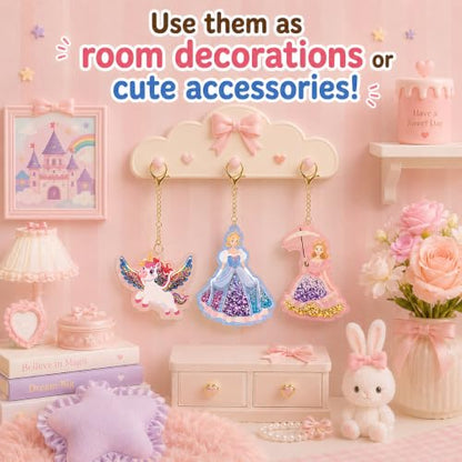 DIY Glitter Craft Kit with Keychains - Mess-Free Arts and Crafts for Kids Ages 4-8, Fun Shake-It Activity, Creative Travel Toys, Party Favors & Birthday Gifts for Girls 4-9 - color: pink