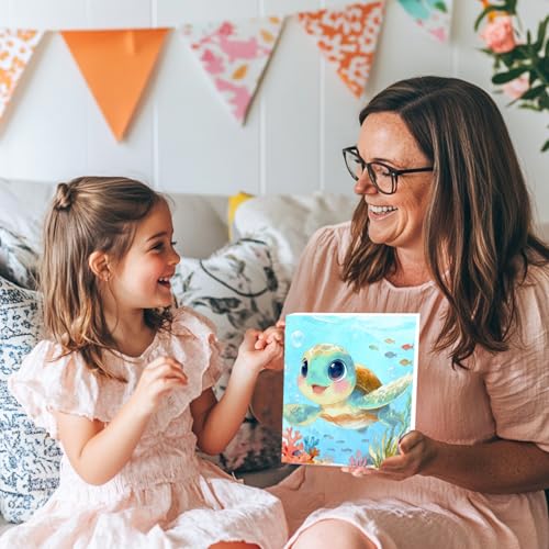 Sea Turtle Paint by Numbers Kit for Kids with Frame Wooden Easel 8x8 inch - color: style-2