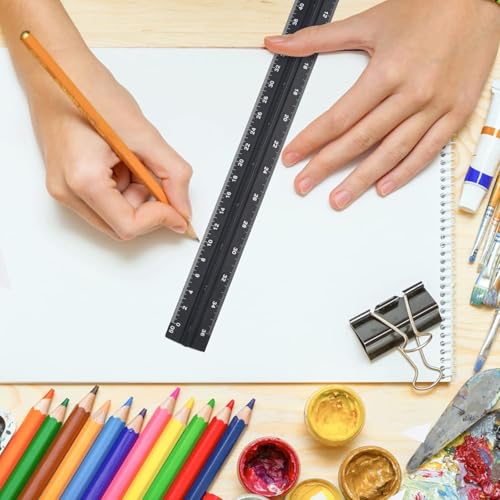 Engineer Scale Ruler, Imperial Measurements 12'' | Black, Laser-Etched Aluminum Architect Triangular Ruler for Architects, Students, Draftsman, and Engineers - style: Black-E