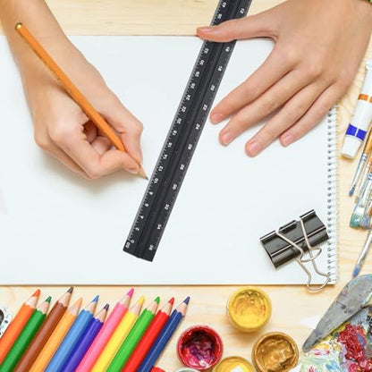 Engineer Scale Ruler, Imperial Measurements 12'' | Black, Laser-Etched Aluminum Architect Triangular Ruler for Architects, Students, Draftsman, and Engineers - style: Black-E