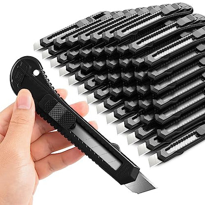 DIYSELF 30 Pack Box Cutter Retractable, Box Cutters with 18mm Wide Utility Blades, Sharp Utility Knife Retractable, Box Cutter Knife for Office, Home, Arts Crafts, Hobby, Cardboard, Paper - color: Black, size: 30 Pack