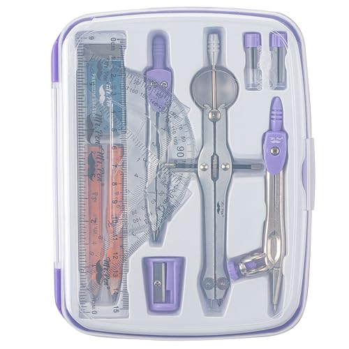 Mr. Pen- Geometry Set, 13 pcs, 3 Metal Compasses, Protractor, 6" Ruler | 45° & 30°/60° Set Squares, Pencils, Lead Refills, Sharpener & Eraser for Math, Drafting & Classroom Use | 45° & 30°/60° Set Squares, Pencils, Lead Refills, Sharpener & Eraser for Mat