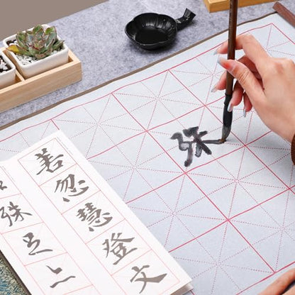 MEGREZ Reusable Water Writing Calligraphy Cloth Set No Ink Practice Kit | 32 grids, 4pcs set, brush pen & water dish, copy template, multi color options, mess-free, calligraphy practice - color: Dark Green
