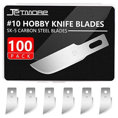 JETMORE 100 Pack Exacto Blades #10, Craft Knife Blades with Storage Box | High-carbon #10 edges handle carving and curved cuts, hobby knife blades store neatly, and craft blades fit standard handles - size: #10