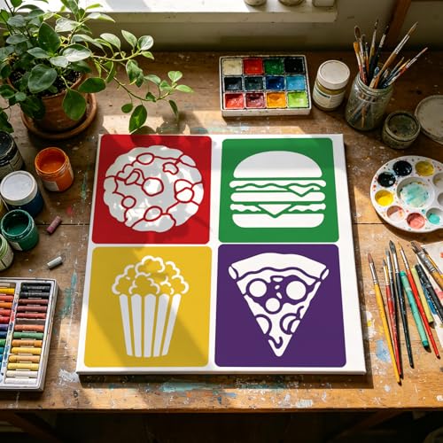 CUTHOLLOW 25PCS Food，Hamburgers, Desserts Painting Shape Stencils Sets - 8 Inch Reusable&Washable Drawing Template, Different Primary Themed Sidewalk Chalk Art Stencils Kit for Craft Room Wall Paper - style: Food Theme