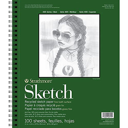 Strathmore 400 Series Sketch Pad, Recycled Paper, 11x14 inch, 100 Sheets - Artist Sketchbook for Drawing, Illustration, Art Class Students - size: 11x14