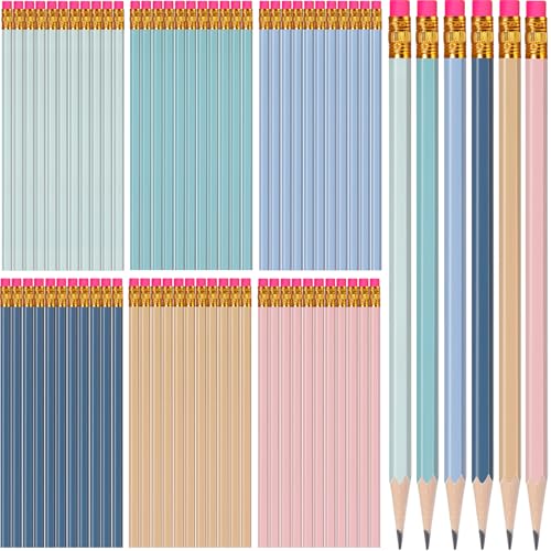 TecUnite 60 Pcs HB Pencils #2 Unsharpened Wood Cased Pencils with Eraser Hexagonal Pencil Cute Graphite No 2 Pen for Adults Gifts Exam School Office Sketching Learning(Morandi Colors, Gold) - color: Morandi Colors, Gold