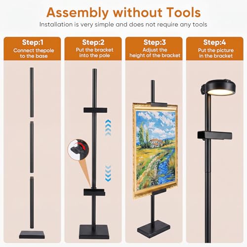 30'' Adjustable Tabletop Easel Stand with Rechargeable 13RGB Poster Light | Picture Frame Light, Picture Easels for Display,Black Metal Picture Frame Holder Stand for Artwork, Photo,Sign. - color: Black