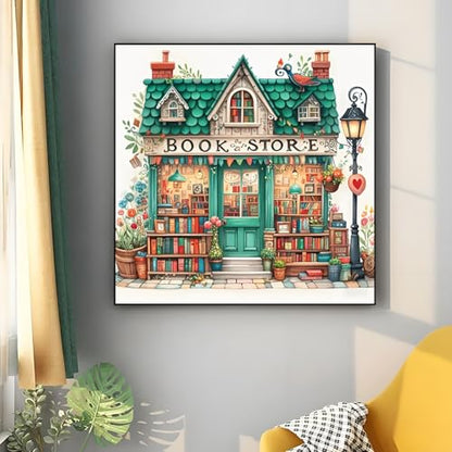 Shouruihua Bookstore Diamond Painting Kits for Adults, Book Diamond Art Kit | Gem Art, Diamond Dotz Kits, Diamond Dots, Wall Art, Adult Crafts, Full Round Drill Diamond Painting Kits, 11.8x11.8 in - color: Bookstore