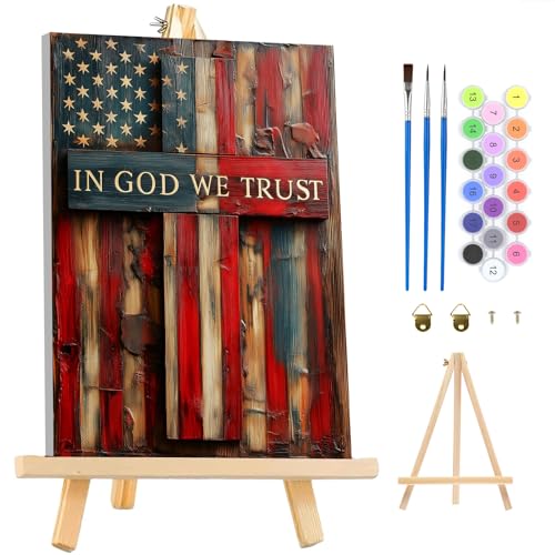 MAXBYE American Flag Framed Paint by Numbers Kits for Adults with Wooden Easel, Easy Adult Paint by Number Kits on Canvas, DIY Oil Paintings for Beginners Gift Home Wall Decor 10×14 Inch - color: ZL073