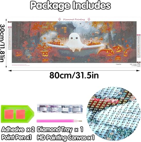 Yomiie Large 5D Diamond Art Kits for Adults, Ghost Pumpkin Diamond Painting Art Halloween DIY Full Round Drill Kits, Embroidery Rhinestone Diamond Crystal Craft Canvas Home Wall Decor 31.5x11.81 inch - color: Ghost Pumpkin