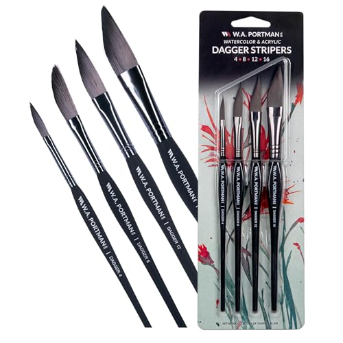 WA Portman Dagger Watercolor Paint Brush 4pc Set, Triangular Grip Brushes - color: Dagger