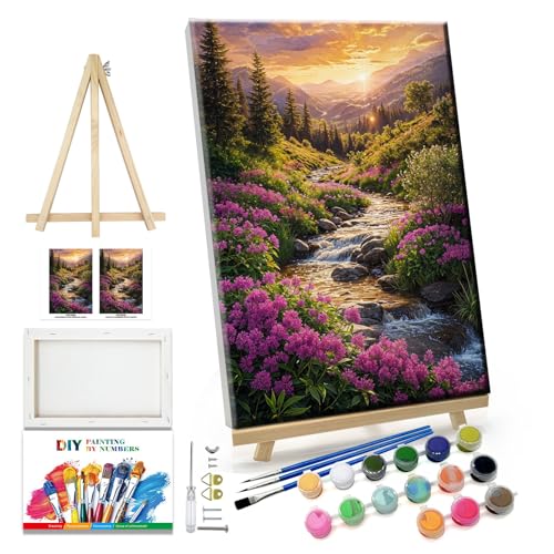 JOOZ Landscape Paint by Number for Adults Beginner with Frame Paint by Number Kits Sunsets on Canvas with Easel DIY Digital Oil Painting for Home Wall Decor Gifts 7.87x11.81 Inch - color: PG25