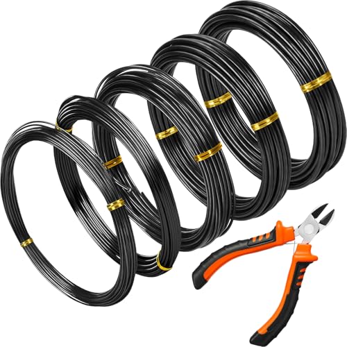 Mudder 5 Roll Bonsai Training Wire Aluminum 1/1.5/2.0/2.5/3mm Black | Anodized Coating Resists Rust, 118 Ft for Branches, Includes Cutter, Flexible Cable Holds Shape, For Bonsai Tree Training - color: Black, size: 1/1.5/2/2.5/3mm