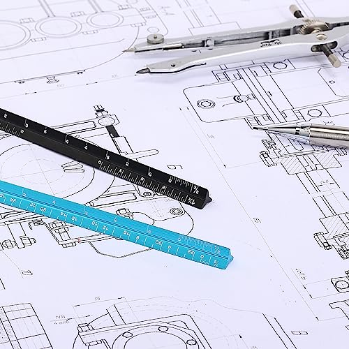 Mr. Pen- Small Architectural Scale Ruler, Aluminium, 6 Inch, 2 Pack | Black and Blue, Pocket Size Ruler, Triangle Ruler, Metal Ruler Set, Architect Scale Ruler for Blueprints - color: C. Black & Blue