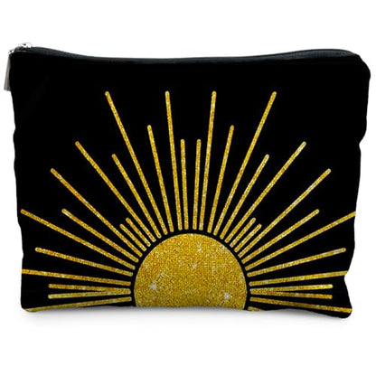 Boho Makeup Bag, Boho Abstract Black and Gold Sun Sunshine Makeup Bags for Women, Boho Gifts for Women, Boho Makeup Pouch Zipper Pouch, Aesthetic Makeup Bag - color: Abstract gold Sunshine
