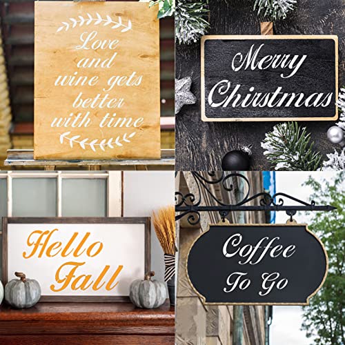 2 Inch Letter Symbol Stencils for Painting on Wood, 65 Pcs Alphabet Drawing Templates with Calligraphy Large Font and Cursive Letters Numbers Signs, Reusable Plastic Art Craft Stencils - size: 2 Inch