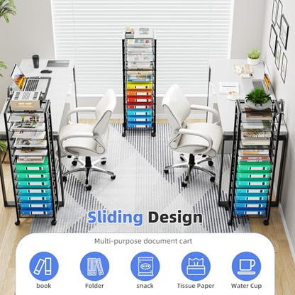 Simple Trending 14 Tier Rolling File Cart, Desk File Organizer, Paper Letter Storage Rolling Clutter Cart for Office, Home, School, Black - style: 14 Tier