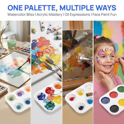 Cedilis 100 Pack White Art Paint Tray Palette, Rectangular Plastic Paint Tray for Kids, Adult, Student Watercolor Craft DIY Art Painting, 6 Wells, Easy to Clean