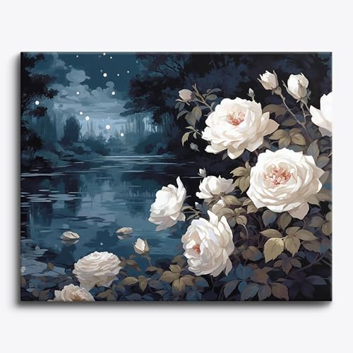 Craftoria Paint by Numbers for Adults 40"x50"cm Framed Mystical Blooms 48 Colors - color: Mystical Blooms - 48 COLORS, size: Framed