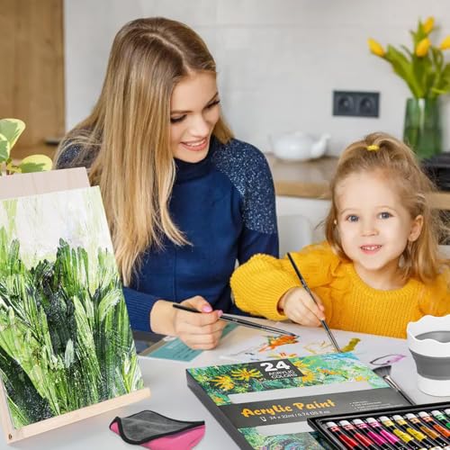 Inburit Acrylic Paint Set for Kids & Adults, Art Supplies Kit with Canvas | Complete 41 PCS Art Painting Supplies Kit, 24 Vibrant 22ml Acrylic Paint Tubes, Large Canvas Boards, Drawing Pad - color: 41PCS+24Colors/ 22ml