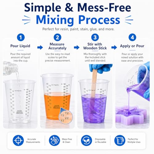 8oz Clear Plastic Measuring Cups, Graduated Mixing Cups, 100 Pack | Disposable & reusable, Graduated markings, 8oz capacity, Resin & paint mixing, Cooking & baking, 100 pack - color: 100 Pack