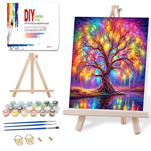 Ausanrl Tree of Life Paint by Numbers with Frame Wooden Easel-Tree Paint by Number Adult,Paint by Numbers Framed Canvas,Adult Paint by Number Kits on Canvas Framed Gifts and Home Wall Decor 12x16inch - color: Tree of Life