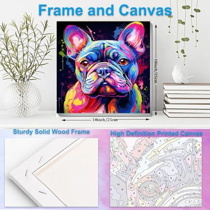 Artunion Framed Paint by Numbers Kit for Adults Beginners & Kids Ages 8-12,French Bulldog Paint by Number with Frame,Easy Dog Paint by Numbers Kit on Canvas 10 * 10 Inch Without Easel - color: ZXT-180-F