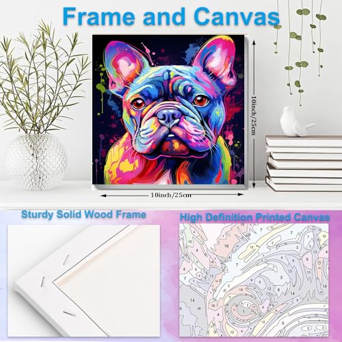Artunion Framed Paint by Numbers Kit for Adults Beginners & Kids Ages 8-12,French Bulldog Paint by Number with Frame,Easy Dog Paint by Numbers Kit on Canvas 10 * 10 Inch Without Easel - color: ZXT-180-F