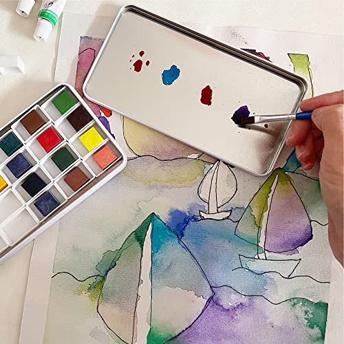 Watercolor Palette Tin Box with 20 Full Pans, Empty Magnetic Squares | Metal Art Paint Mixing Tray, with 3ml Empty Full Pans, Watercolor Painting, Portable Paint Box for Artists, Soild Pigments - color: Wild Rose, size: Pack of 20 Full Pans