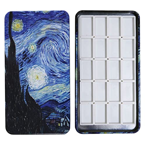 Metal Watercolor Palette with 20 Wells Full Pans and Magnetic Strips | Portable DIY Metal Palette, 20Pcs White Empty Full Pans, Separate Magnetic Squares, For Artists, Travel and Sketching - color: Starry Night, size: 6.7" x 6.7" x 0.6"