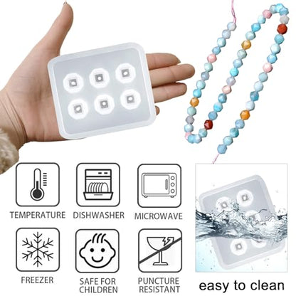 Silicone Jewelry Molds, 6 Cavities Resin Bead Molds with Hole, 2.7 X 3.2 Inches, 0.5 Inch Cavity Size for Cabochon Gemstone Pendant Earrings Casting Set of 2 - color: White(LJ-118)