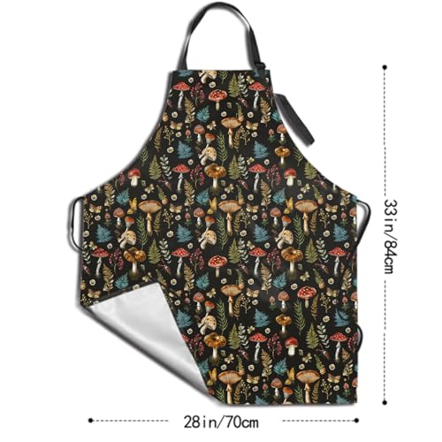 Funny Apron Polyester Grooming Aprons with Pocket for Cooking Kitchen Grilling Adults - color: Fuuny Mushroom Black