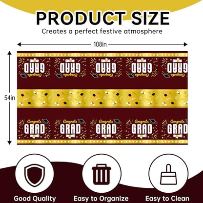 4 Pack Graduation Tablecloth 54"x108" Disposable Plastic Tablecloths Gongrats Grad Tablecover for Graduation Party Supplies (Maroon) - color: Graduation Maroon