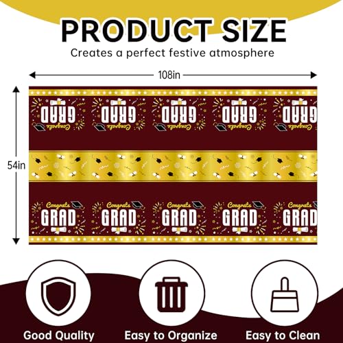 4 Pack Graduation Tablecloth 54"x108" Disposable Plastic Tablecloths Gongrats Grad Tablecover for Graduation Party Supplies (Maroon) - color: Graduation Maroon