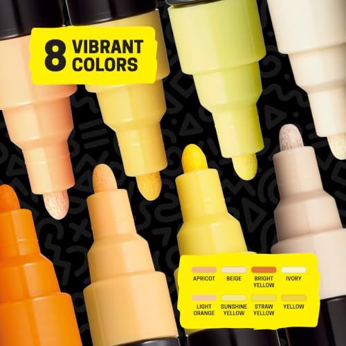 posca® PC-5M Water-Based Paint Markers, Medium Reversible Tip (1.8–2.5 mm), 8 Count Yellow Shade Colors - color: Yellow