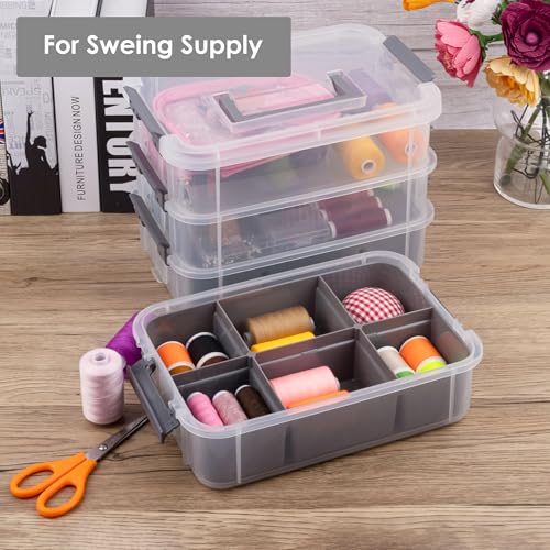 CraftGenes Craft Organizers and Storage, 4-Tier 10 Qt Box, 2 Trays, Grey | Clear Compartments; Dual Removable Inserts; Carry Handle; Side Latches; Beads, Ribbon, Stamps, Scrapbook Pieces, DIY Tools - color: Grey