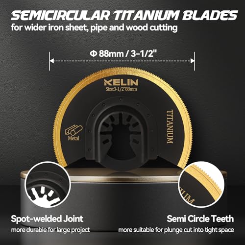 KELIN 18PCS Titanium Oscillating Tool Blades, Universal Multitool Blades - size: 18 PCS (with Scraper & Semicircle Kit)